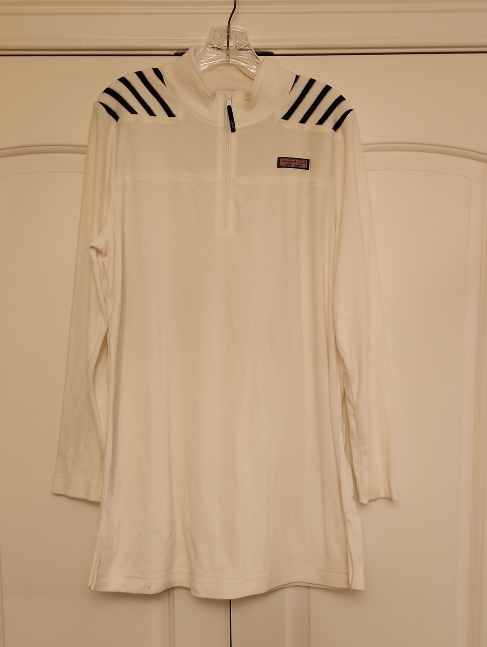 Vineyard Vines White Terry Pullover with Coral Whale Logo